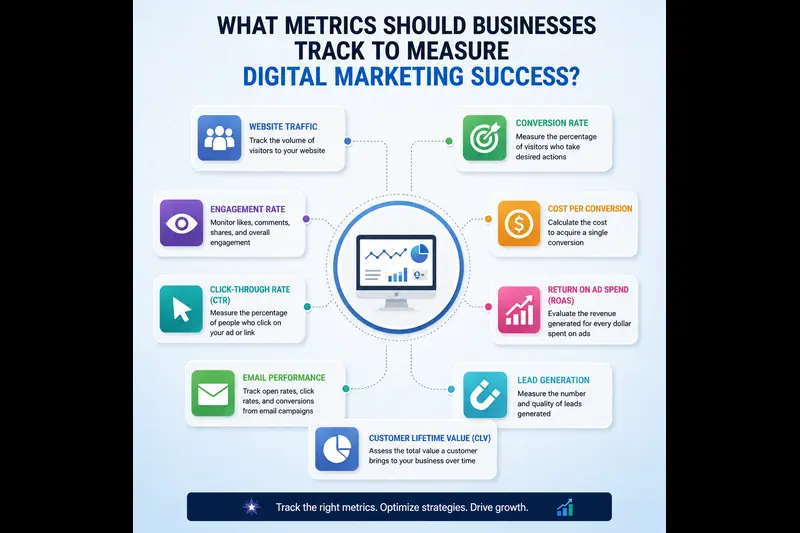What metrics should businesses track to measure digital marketing success?